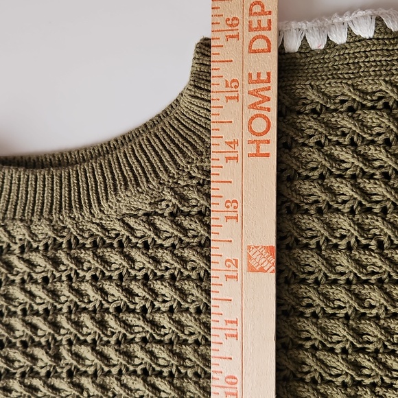 Varley XS Delaney Crochet Sweater Vest  Olive White Crochet Edges Academia Indie - Picture 7 of 8